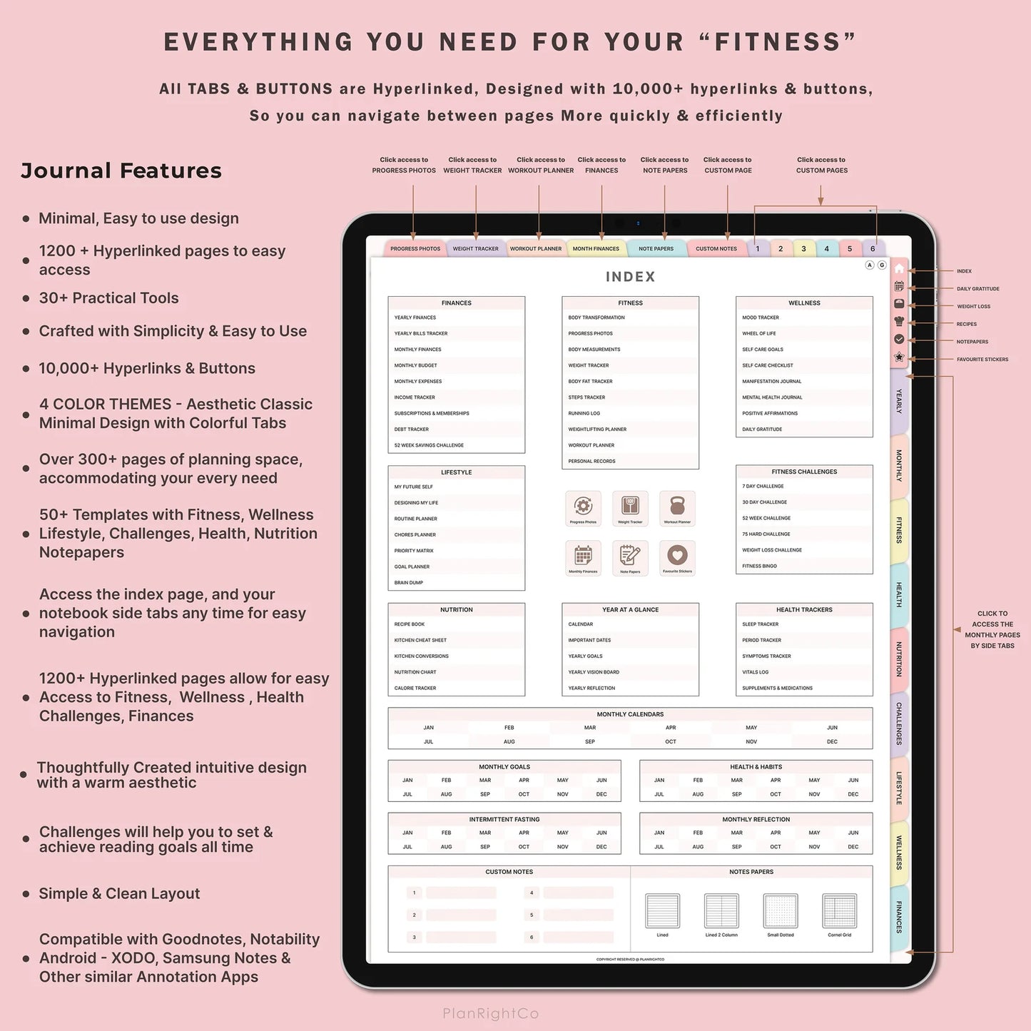 Digital Workout Planner & Glow-Up Fitness Journal (Undated) – Meal, Wellness & Self-Care Tracker for iPad & Android