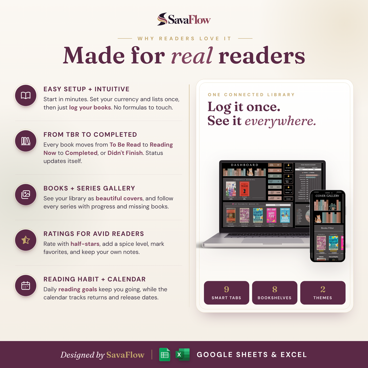 Book Tracker Spreadsheet – Reading Tracker for Google Sheets & Excel
