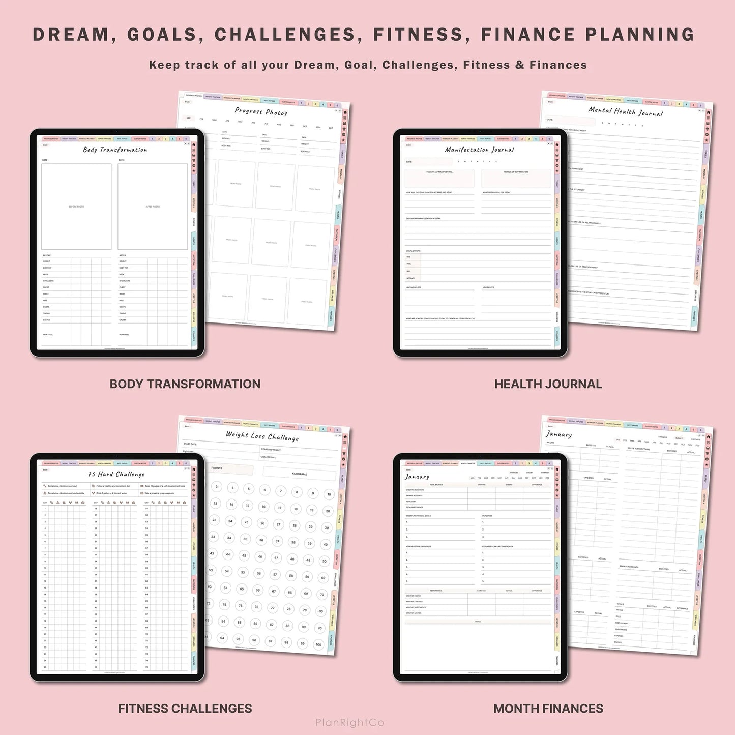 Digital Workout Planner & Glow-Up Fitness Journal (Undated) – Meal, Wellness & Self-Care Tracker for iPad & Android