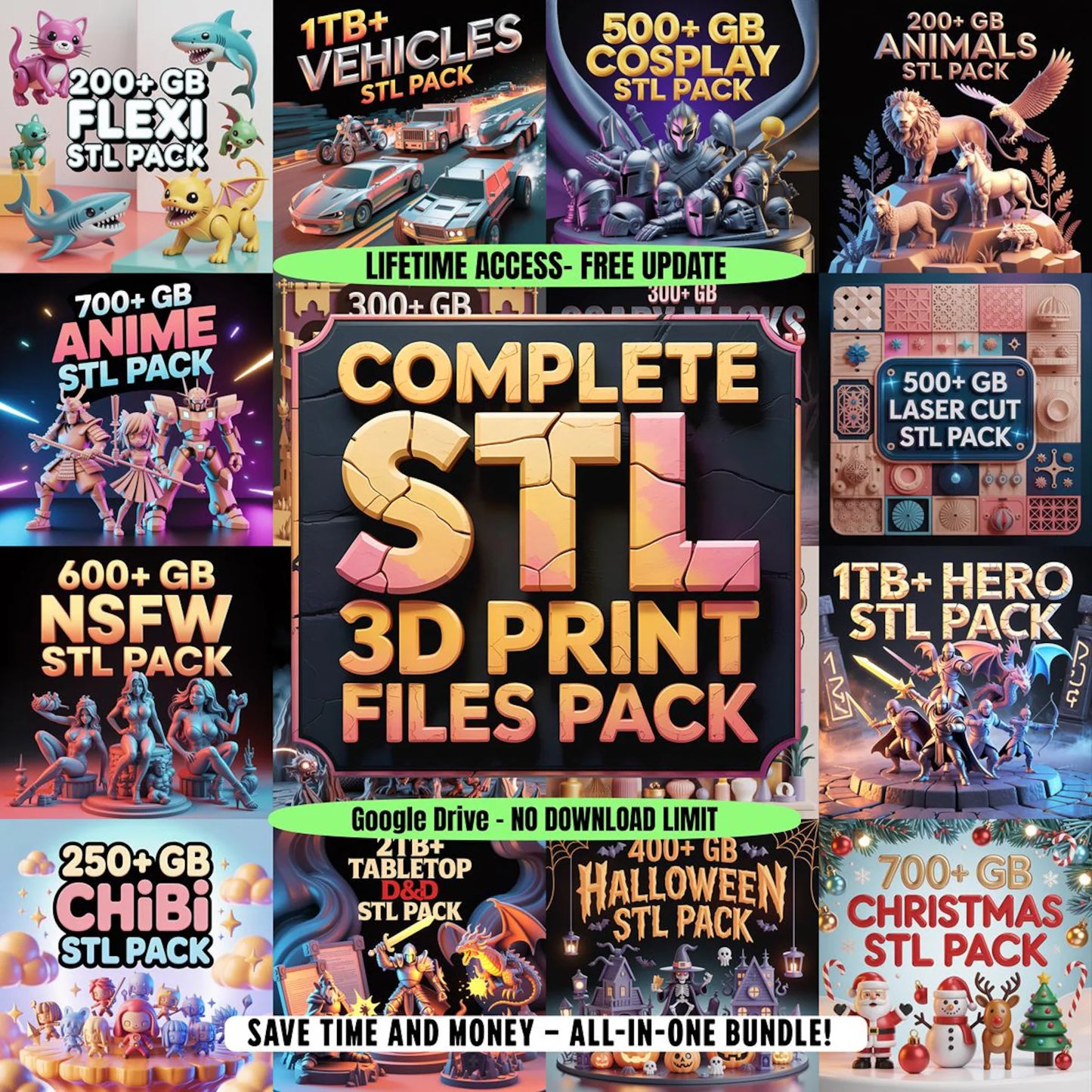 Complete 3D Print STL Files Mega Bundle (100,000+ Models, 57+ Categories) with Lifetime Access