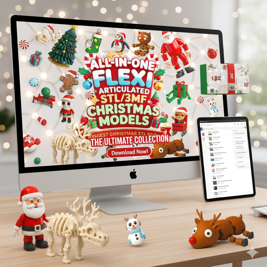 Christmas 3D Print Files Mega Bundle – 1000+ Festive STL/3MF Models | Ornaments, Flexi Toys & Holiday Decorations (Digital Download)