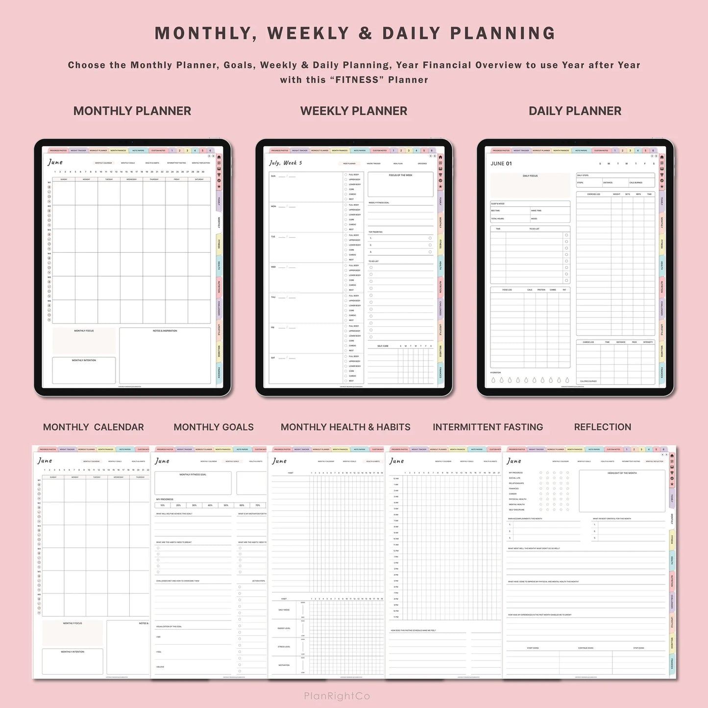 Digital Workout Planner & Glow-Up Fitness Journal (Undated) – Meal, Wellness & Self-Care Tracker for iPad & Android