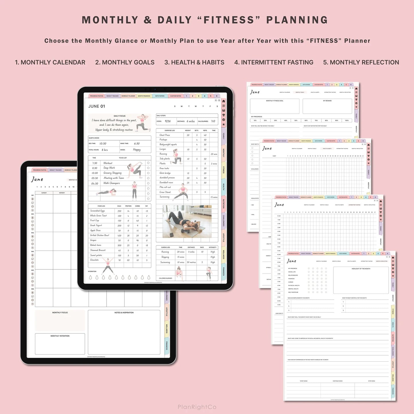 Digital Workout Planner & Glow-Up Fitness Journal (Undated) – Meal, Wellness & Self-Care Tracker for iPad & Android